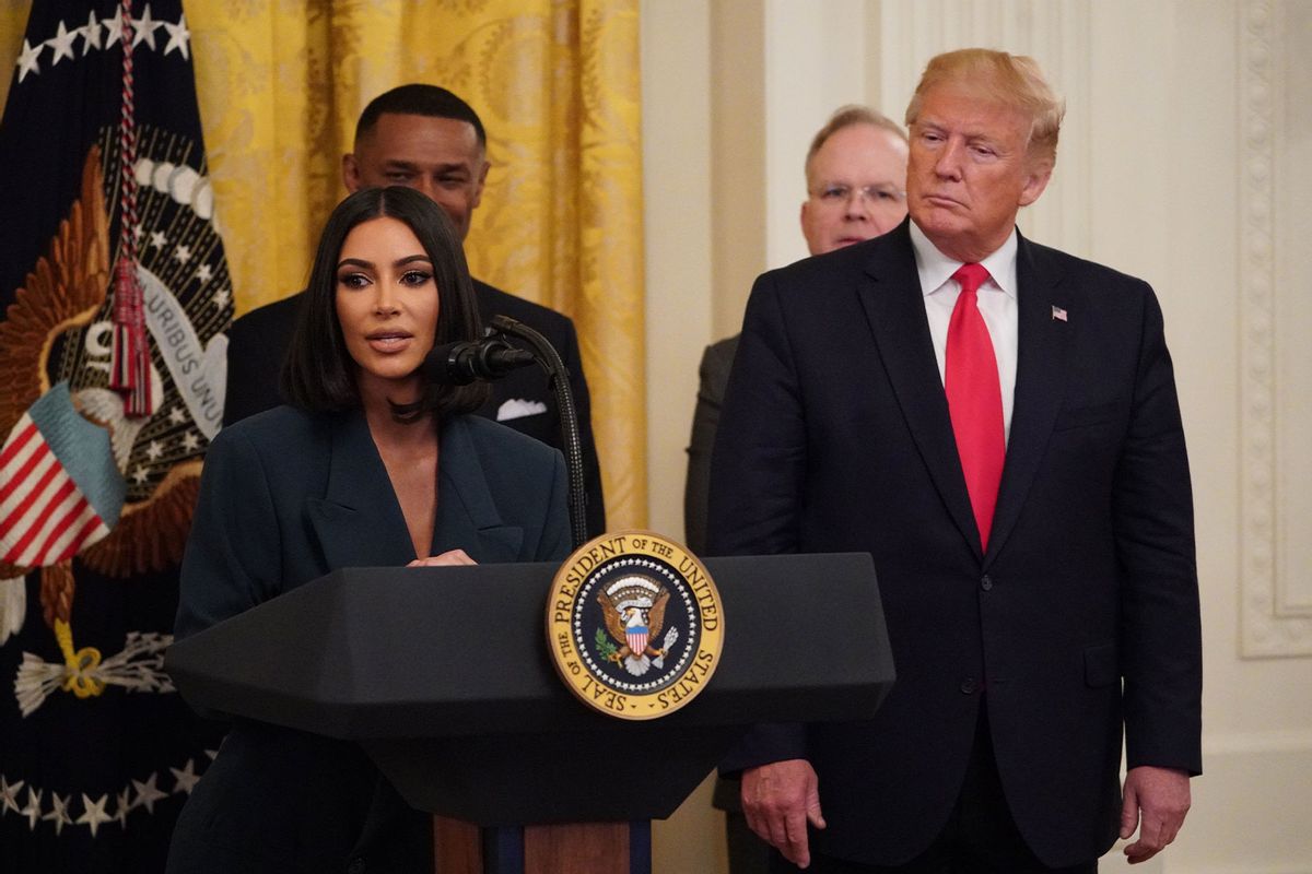 Kim Kardashian speaks as US President Donald Trump holds an event on second chance hiring and criminal justice reform in the East Room of the White House in Washington, DC, June 13, 2019. (MANDEL NGAN/AFP via Getty Images)