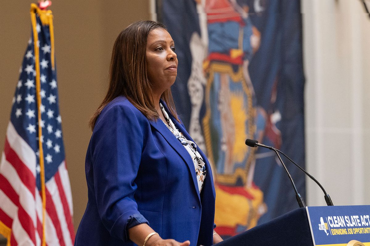 State Attorney General Letitia James speaks during Governor Kathy Hochul signing the Clean Slate Act into the law at Brooklyn Museum on November 16, 2023. (Lev Radin/Pacific Press/LightRocket via Getty Images)