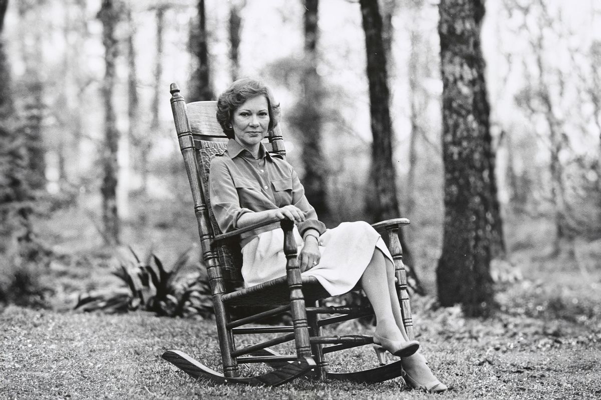 Former First Lady Rosalynn Carter posing for a portrait in her back yard to promote her new autobiographical book, "First Lady From Plains", on April 3, 1984 at the Carter home in Plains, GA. (John McDonnell/The Washington Post via Getty Images)