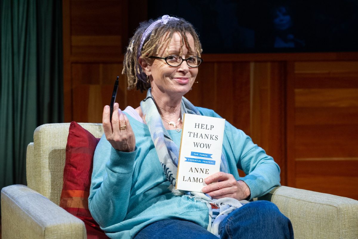 Author Anne Lamott poses for a portrait with her book "Help Thanks Wow."  (Gary Leonard/Getty Images)