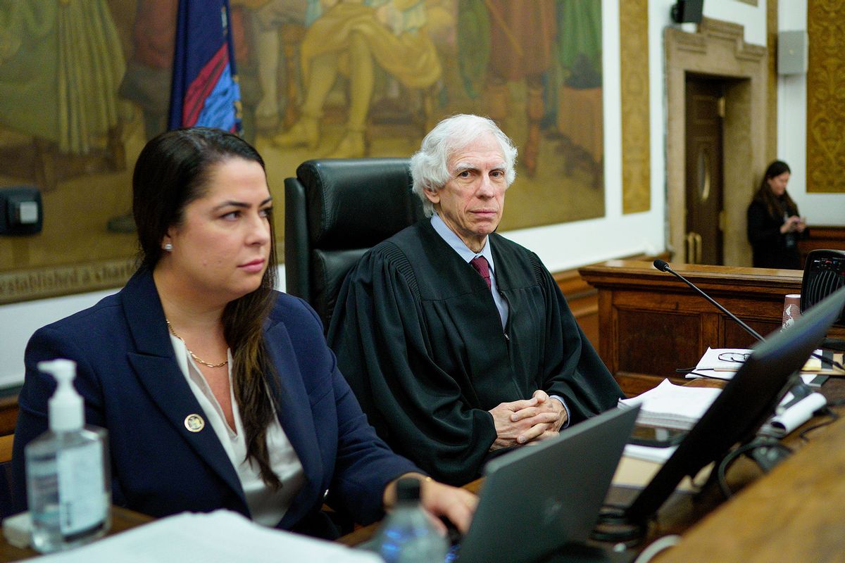 Judge Arthur Engoron (R) sits on the bench with principal law clerk Allison Greenfield, before the start of proceedings in a civil business fraud trial against the Trump Organization in New York State Supreme Court on December 7, 2023 in New York City. (Eduardo Munoz Alvarez-Pool/Getty Images)