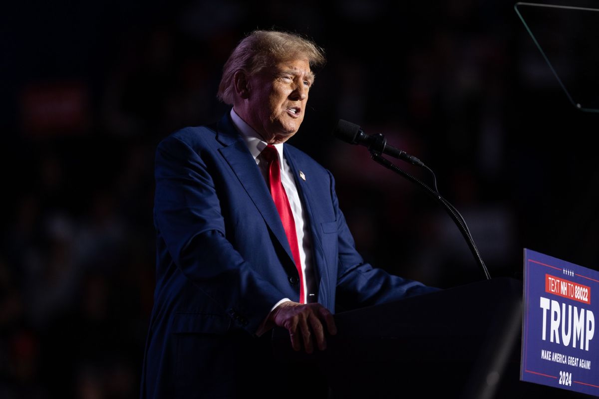 Republican presidential candidate, former President Donald Trump speaks during a campaign event at the Whittemore Center Arena on December 16, 2023 in Durham, New Hampshire. (Scott Eisen/Getty Images)