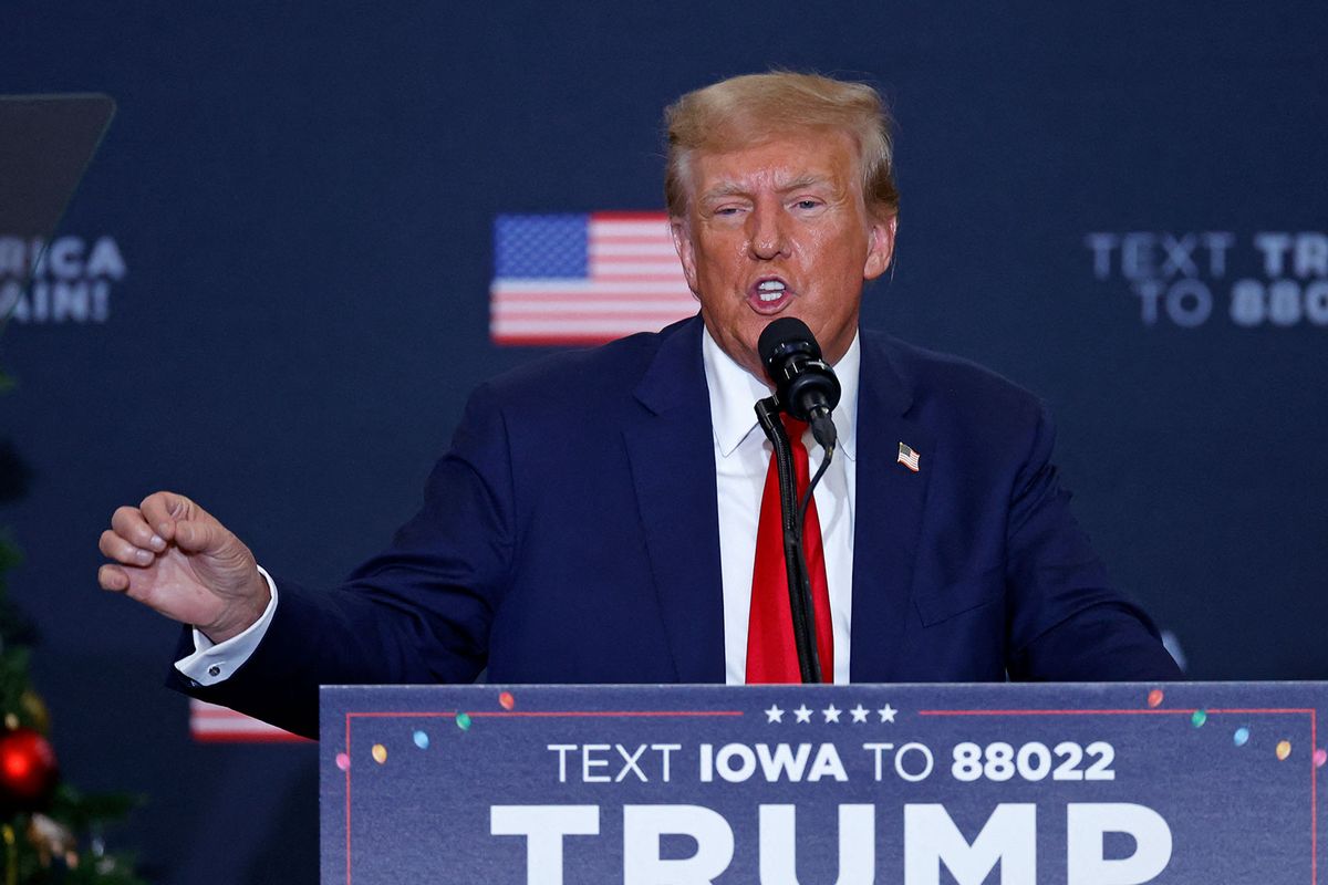 Former US President and 2024 presidential hopeful Donald Trump speaks during a campaign event in Waterloo, Iowa, on December 19, 2023. (KAMIL KRZACZYNSKI/AFP via Getty Images)