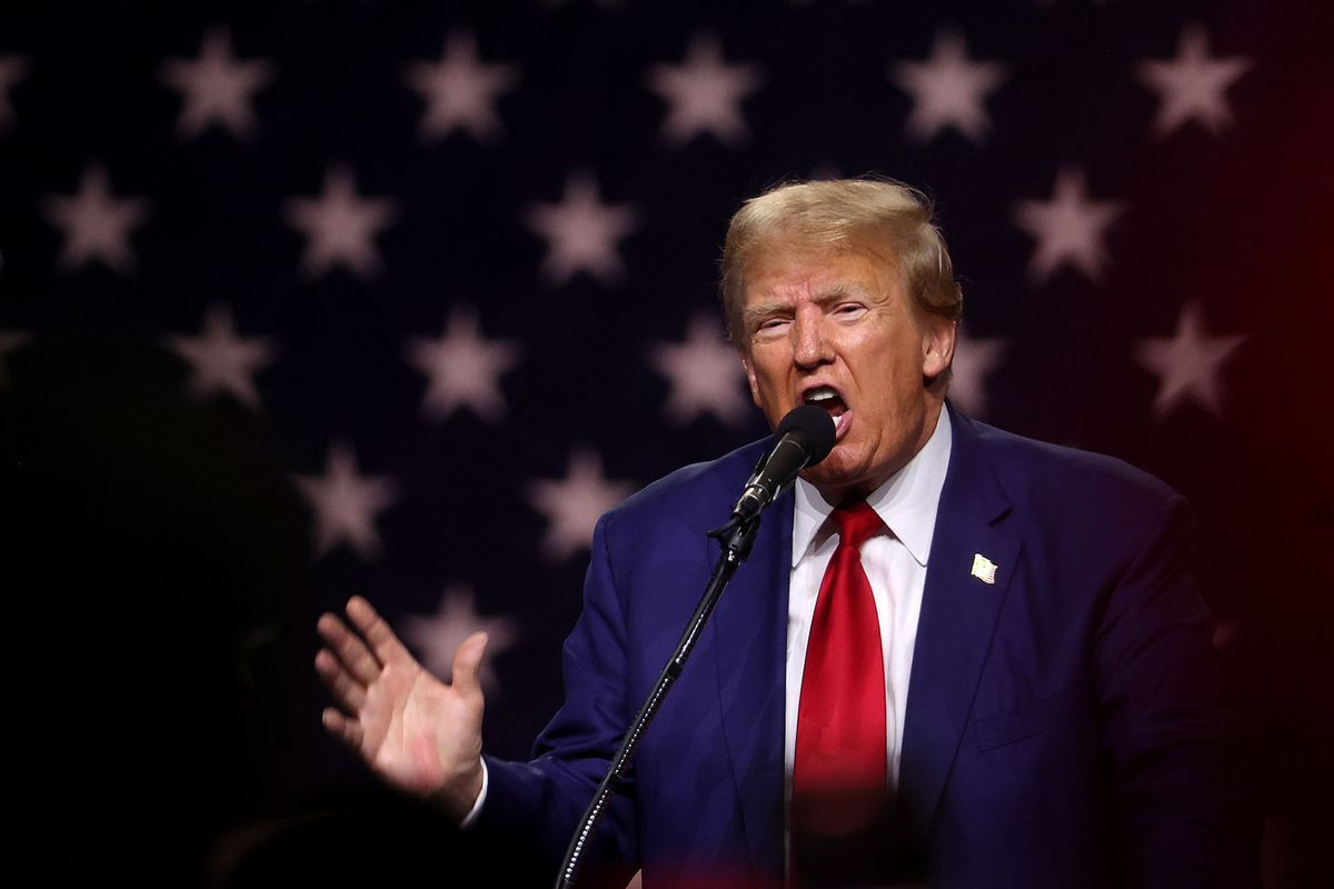 Republican Presidential candidate former U.S. President Donald Trump delivers remarks during a campaign rally at the Reno-Sparks Convention Center on December 17, 2023 in Reno, Nevada. (Justin Sullivan/Getty Images)