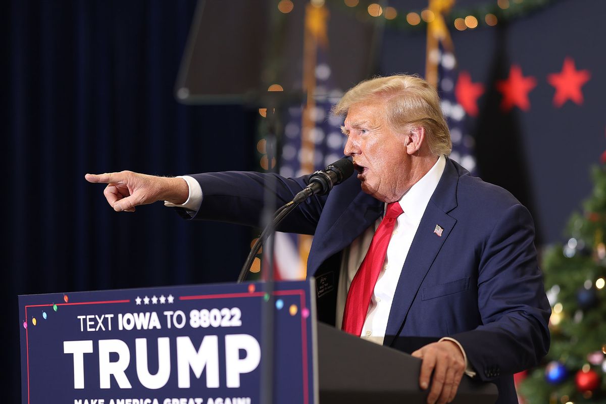 Republican presidential candidate and former U.S. President Donald Trump speaks at a campaign event on December 19, 2023 in Waterloo, Iowa. (Scott Olson/Getty Images)