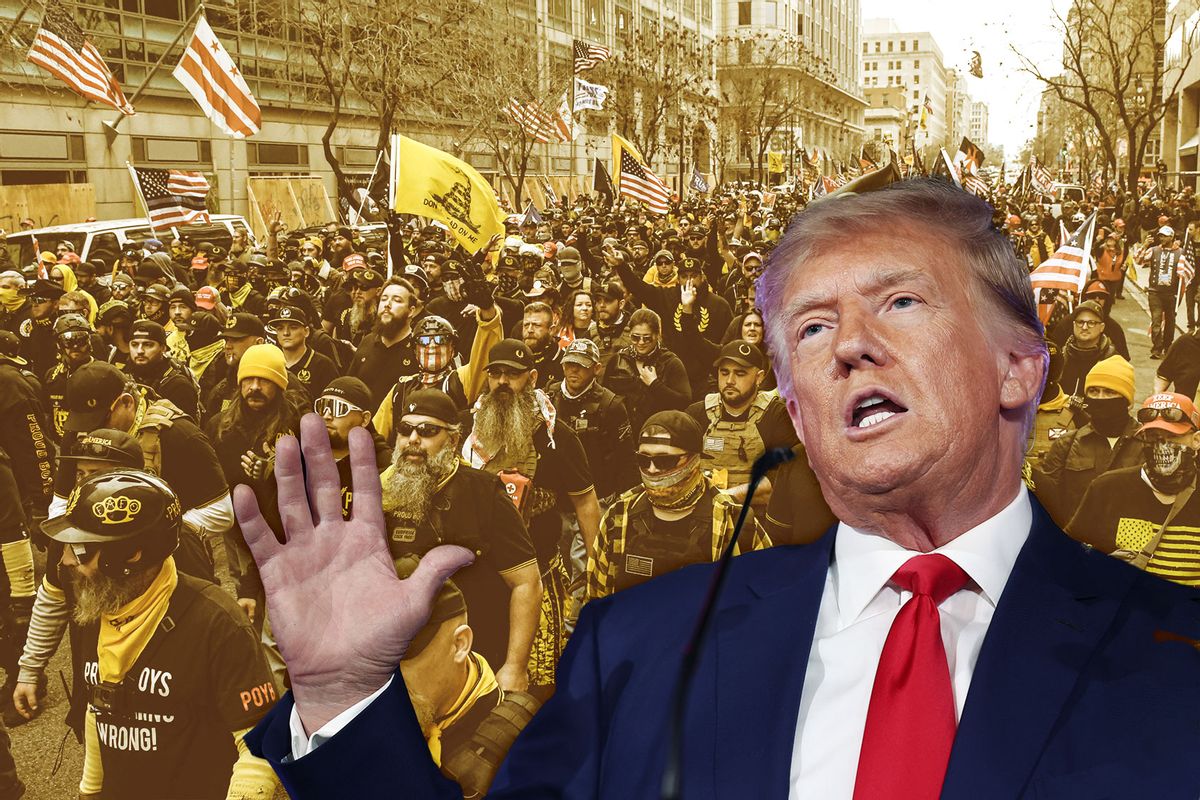 Donald Trump | Members of the Proud Boys march towards Freedom Plaza during a protest in Washington, DC.  (Photo illustration by Salon/Getty Images)