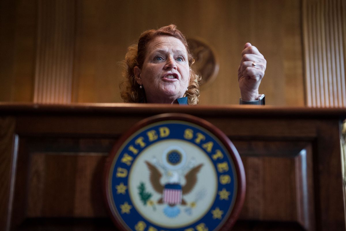 Former Sen. Heidi Heitkamp, D-N.D., speaks during the Tribal Unity Impact Days hosted by the National Congress of American Indians in Dirksen Building on September 12, 2018. (Tom Williams/CQ Roll Call/Getty Images)