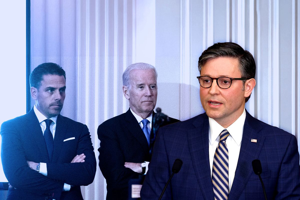 Hunter Biden, Joe Biden and Mike Johnson (Photo illustration by Salon/Getty Images)