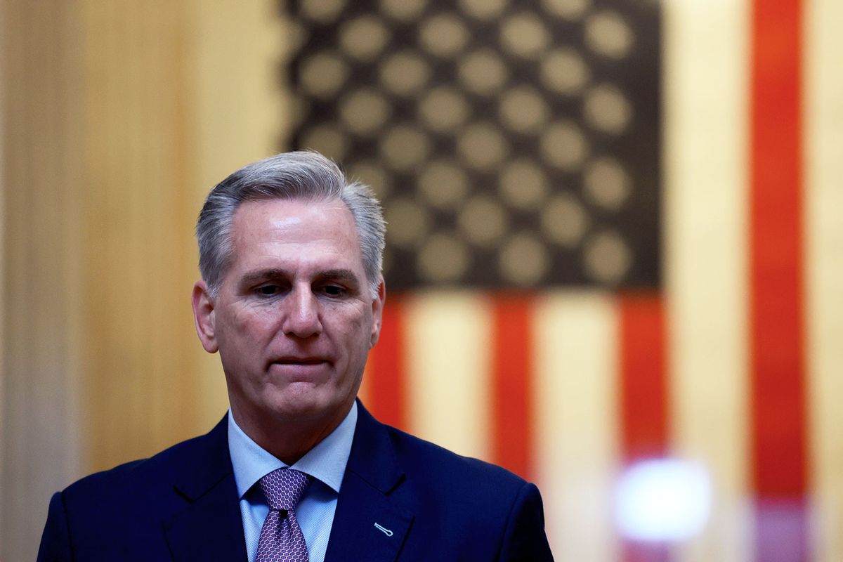 Former Speaker of the House U.S. Rep. Kevin McCarthy (R-CA) as he greets U.S. veterans in the Capitol Rotunda on October 18, 2023 in Washington, DC. (Joe Raedle/Getty Images)