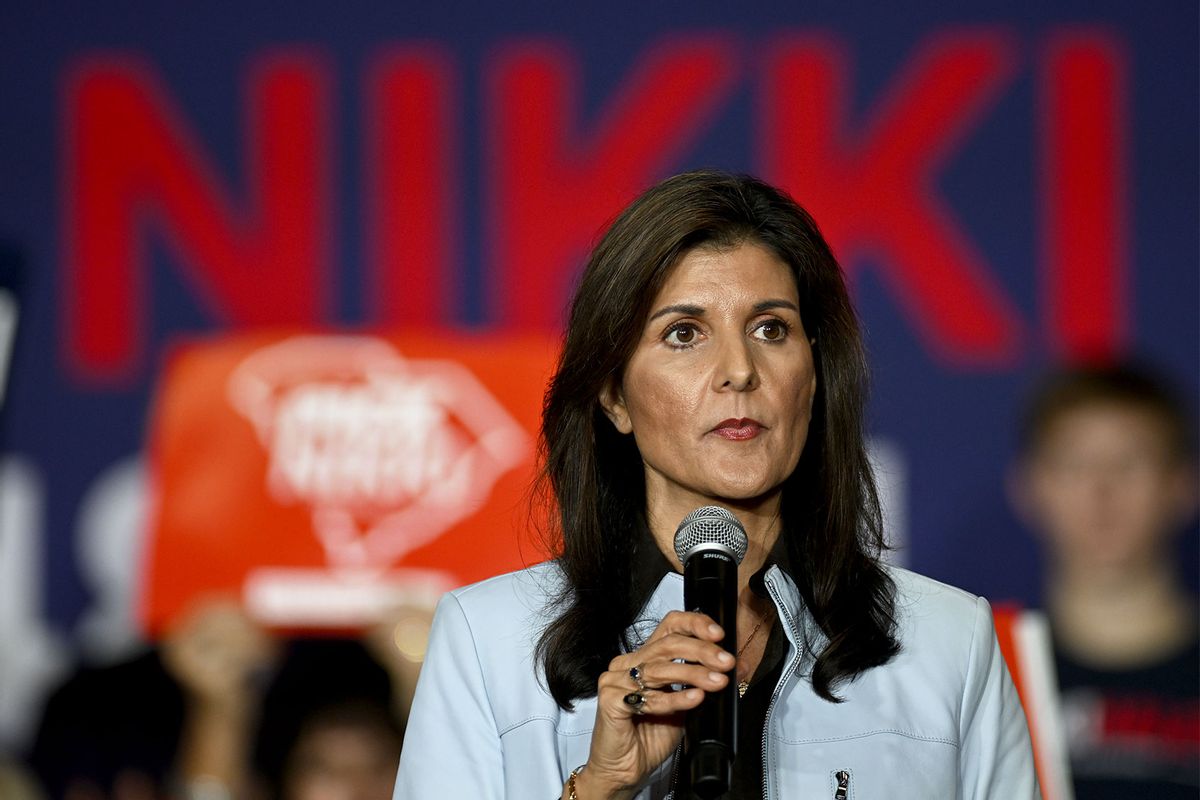Nikki Haley, the candidate of the Republican Party in the 2024 presidential elections in the US, delivers remarks during a Town Hall campaign event in the Lowcountry in Bluffton SC, United States on November 27, 2023. (Peter Zay/Anadolu via Getty Images)