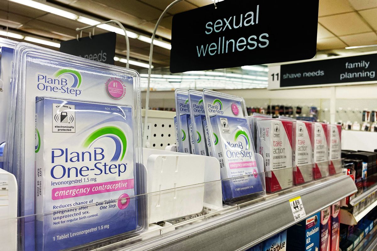 Plan-B, emergency contraceptive, on the self in a drug store in Annapolis, Maryland, on July 6, 2022. (JIM WATSON/AFP via Getty Images)