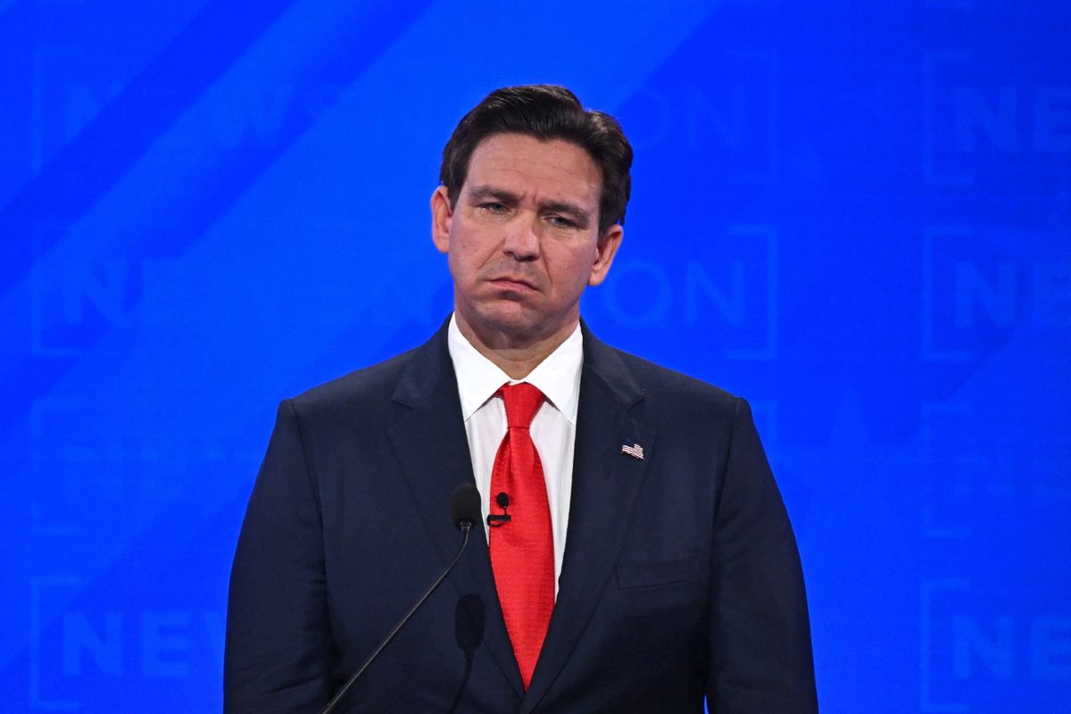 Florida Governor Ron DeSantis looks on during the fourth Republican presidential primary debate at the University of Alabama in Tuscaloosa, Alabama, on December 6, 2023. (JIM WATSON/AFP via Getty Images)