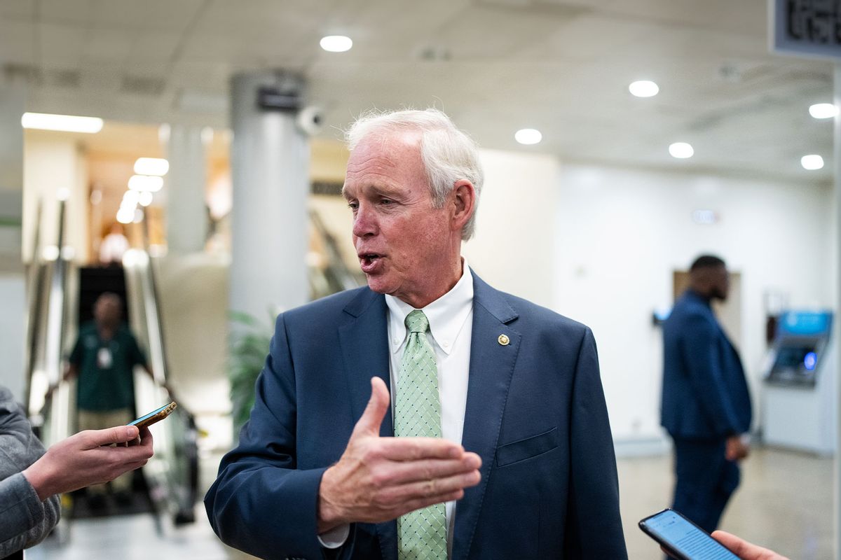 Sen. Ron Johnson, R-Wisc., speaks to reporters in the Senate subway in the Capitol on Tuesday, October 31, 2023. (Bill Clark/CQ-Roll Call, Inc via Getty Images)