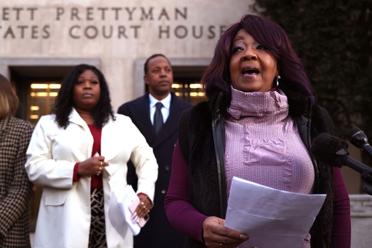 Georgia election workers Ruby Freeman and her daughter Shaye Moss speak outside of the E. Barrett Prettyman U.S. District Courthouse on December 15, 2023 in Washington, DC. (Alex Wong/Getty Images)