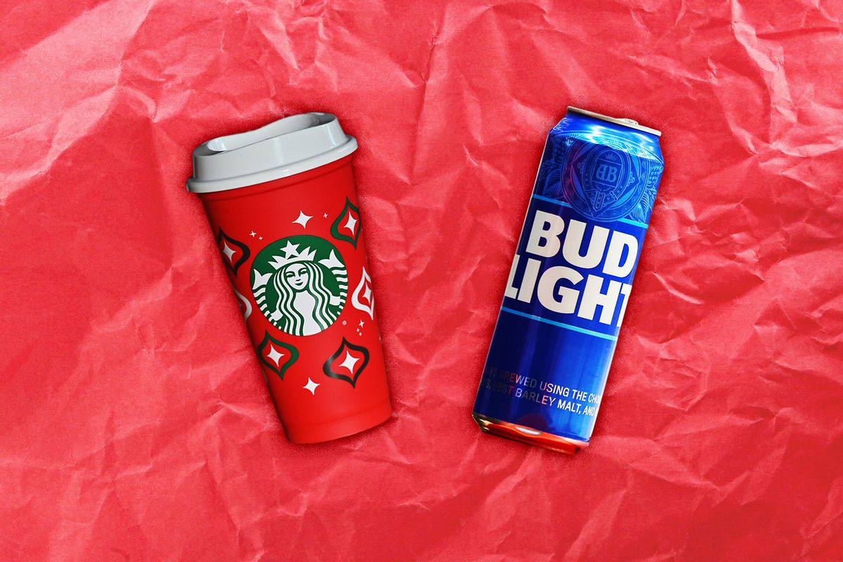 A Starbucks Holiday Cup & A Can Of Bud Light (Photo illustration by Salon/Getty Images)