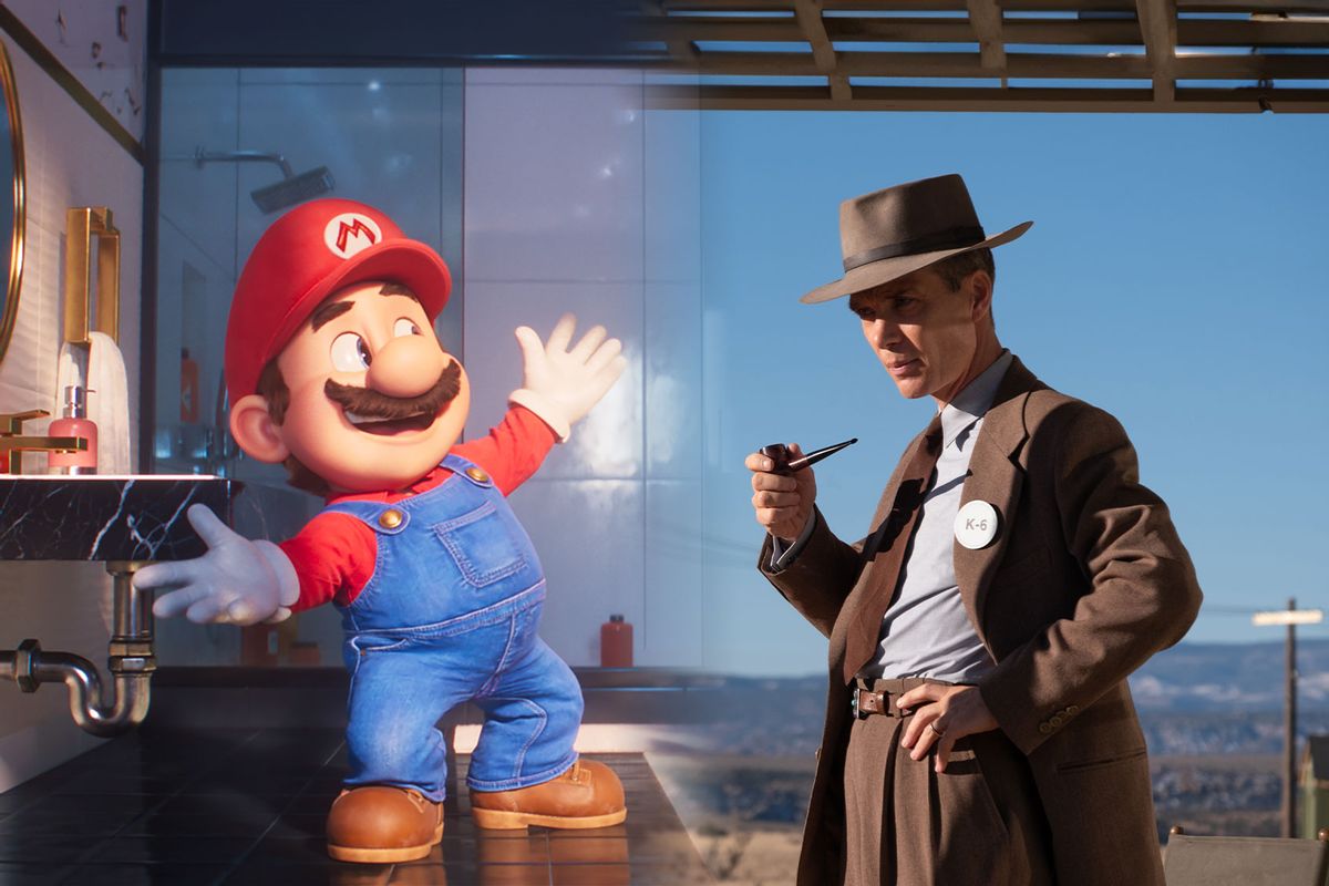 Mario (Chris Pratt) in "The Super Mario Bros. Movie" | J. Robert Oppenheimer (Cillian Murphy) in "Oppenheimer" (Photo illustration by Salon/Universal Pictures)