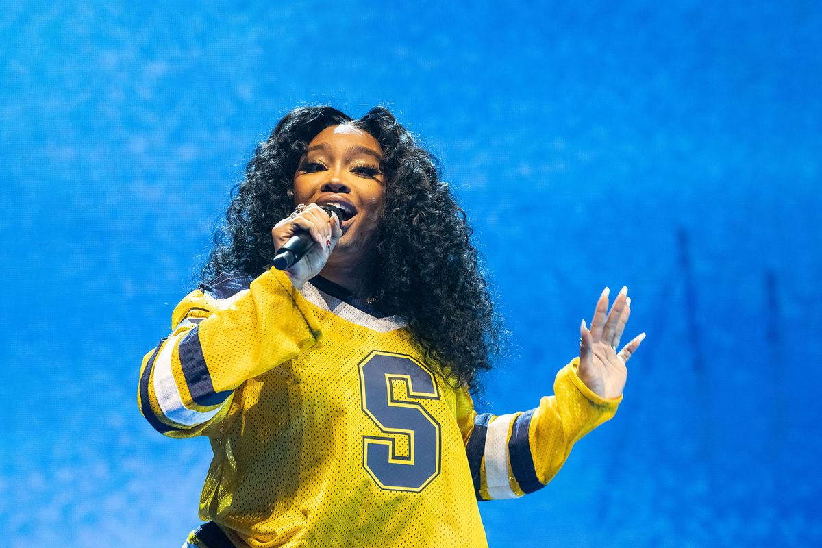 SZA performs at Capital One Arena in Washington, D.C. during her SOS Tour. (Kyle Gustafson / For The Washington Post via Getty Images)