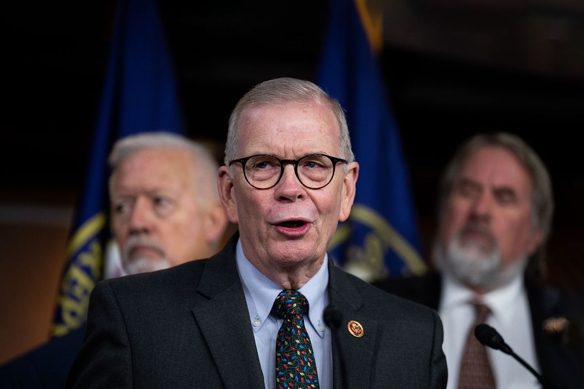 Rep. Tim Walberg, R-Mich., speaks during the House Republicans' news conference on on the EPA rule on EV production in the Capitol on Wednesday, December 6, 2023. (Bill Clark/CQ-Roll Call, Inc via Getty Images)