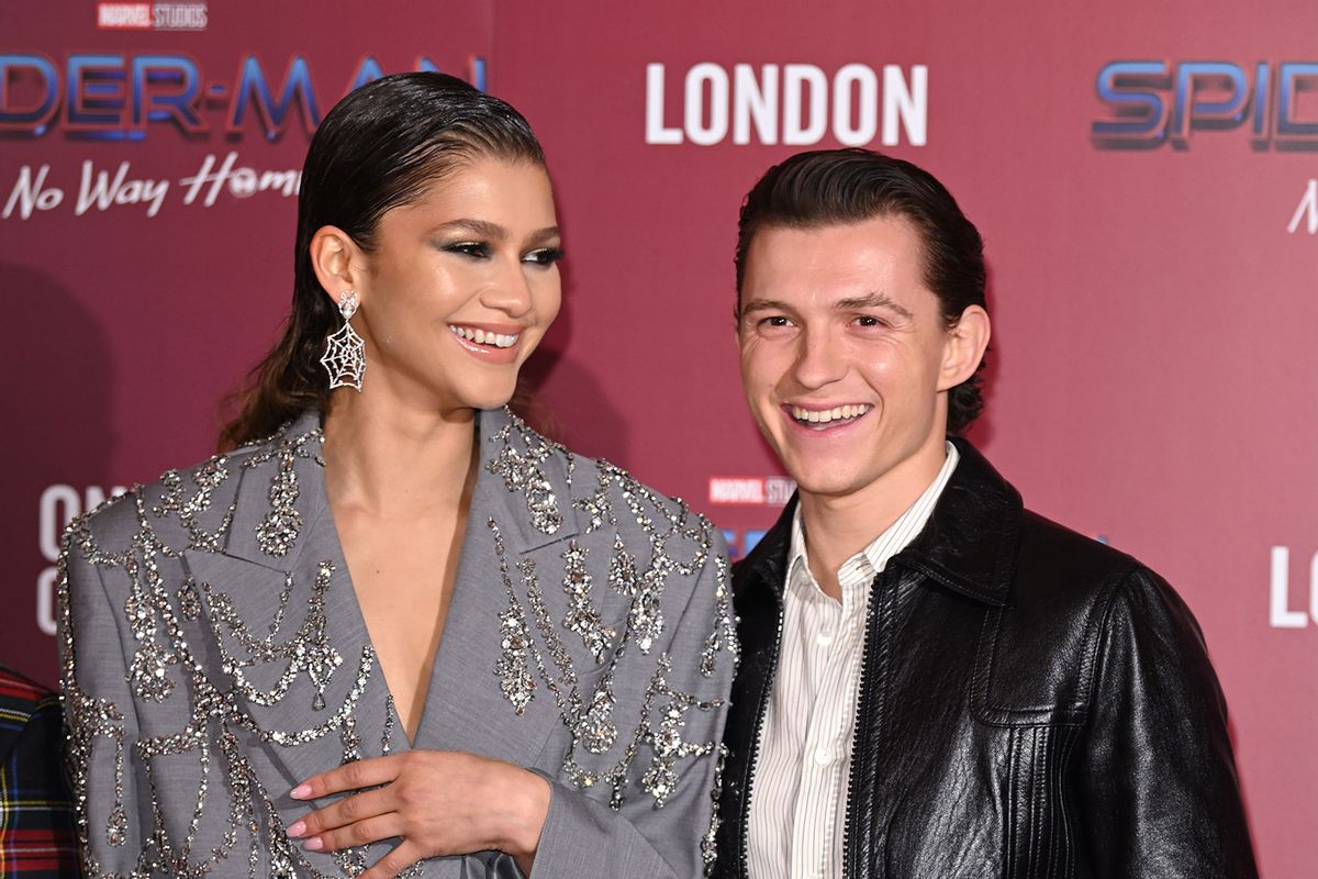 Zendaya and Tom Holland attend a photocall for "Spiderman: No Way Home" at The Old Sessions House on December 05, 2021 in London, England. (Karwai Tang/WireImage/Getty Images)