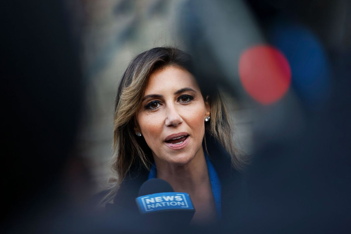 Alina Habba, attorney for former President Donald Trump, gives a statement to members of the media during his civil fraud trial at New York State Supreme Court on November 02, 2023 in New York City. (Michael M. Santiago/Getty Images)