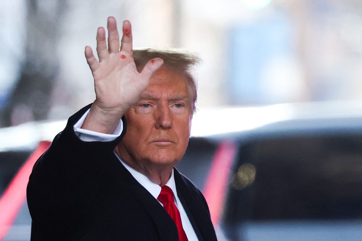 Former U.S. President Donald Trump leaves Trump Tower for Manhattan federal court for the second defamation trial against him, in New York City on January 17, 2024. (CHARLY TRIBALLEAU/AFP via Getty Images)