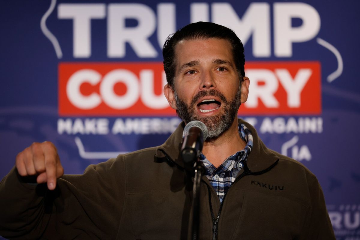 Donald Trump Jr. speaks during an event hosted by the Bull Moose Club at The Machine Shed restaurant on January 11, 2024 in Urbandale, Iowa.  (Chip Somodevilla/Getty Images)