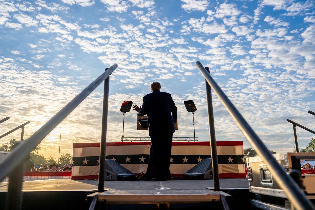 Republican presidential candidate former U.S. President Donald Trump speaks during a campaign rally at Trendsetter Engineering Inc. on November 02, 2023 in Houston, Texas. (Brandon Bell/Getty Images)