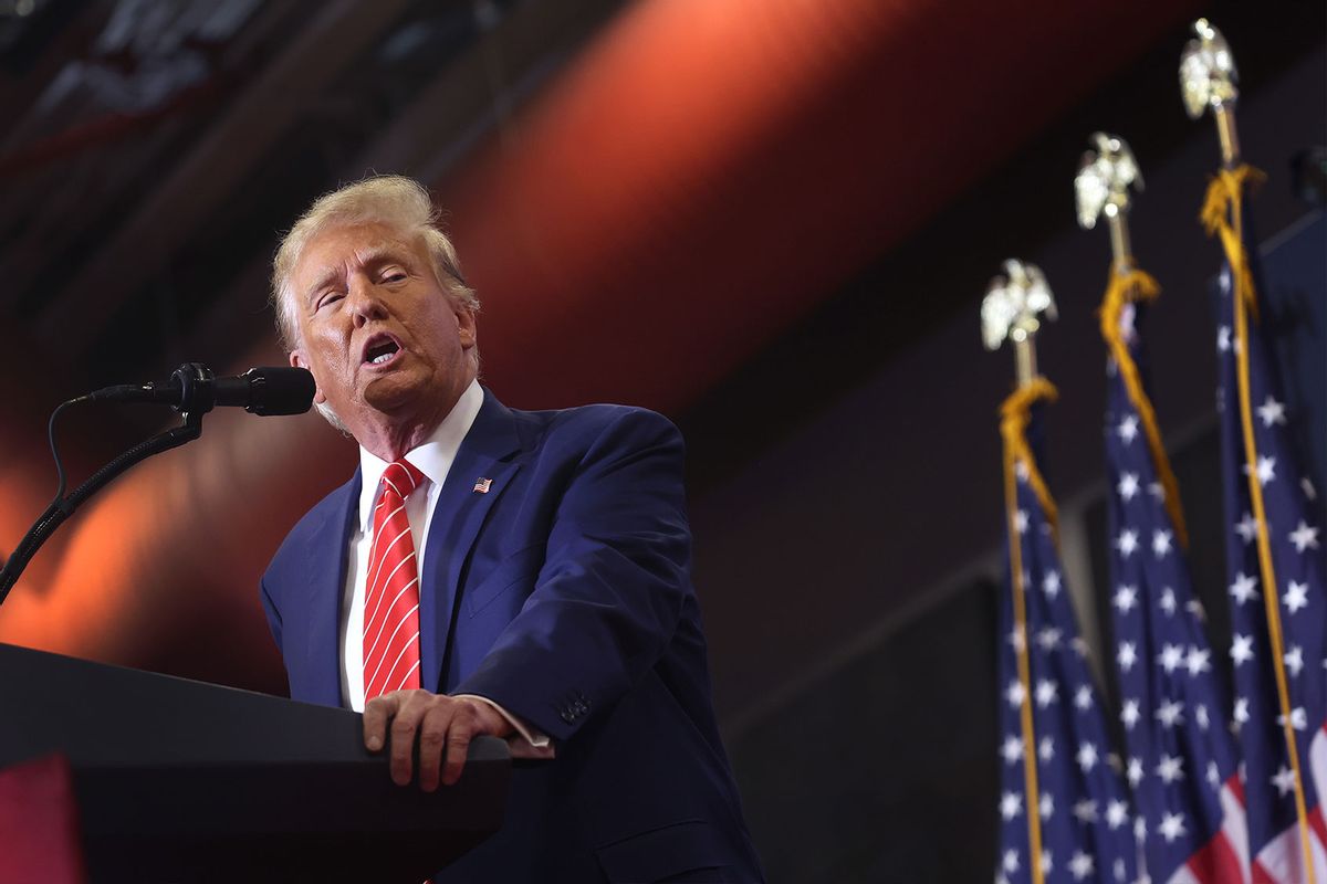 Republican presidential candidate former President Donald Trump speaks to guests during a rally at Clinton Middle School on January 06, 2024 in Clinton, Iowa. (Scott Olson/Getty Images)