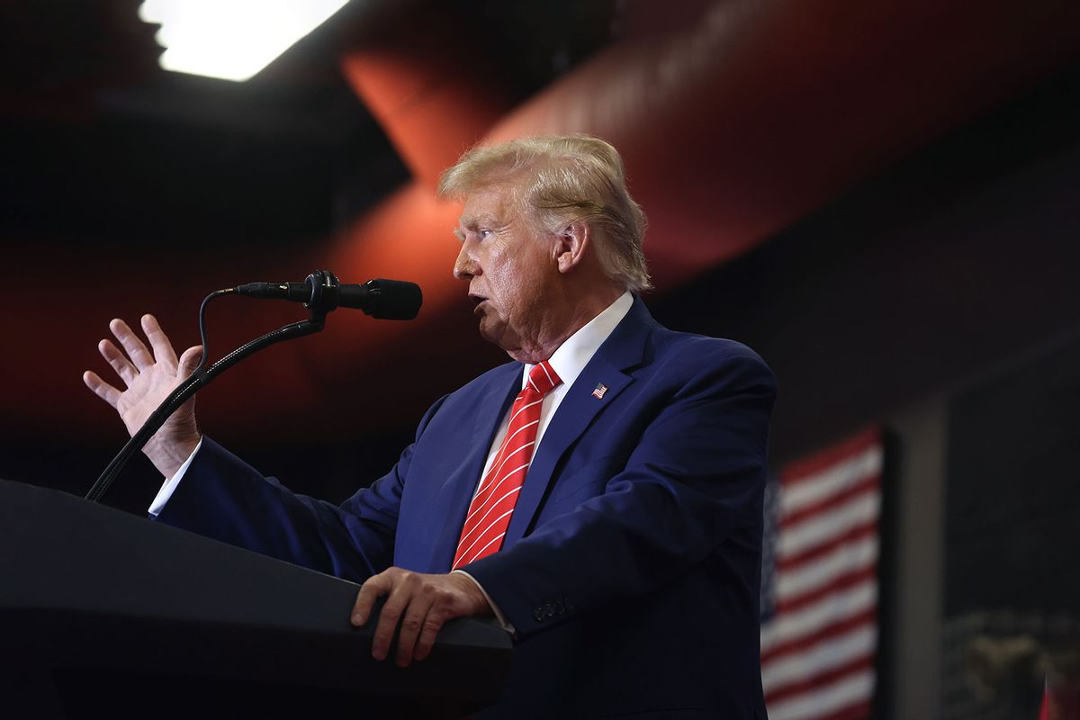 Republican presidential candidate former President Donald Trump speaks to guests during a rally at Clinton Middle School on January 06, 2024 in Clinton, Iowa. (Scott Olson/Getty Images)