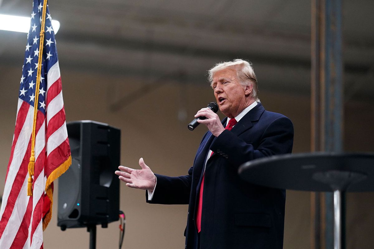 Former president Donald Trump speaks to caucusgoers at Horizon Events Center on Monday, January 15, 2024 in Waukee, Iowa. (Jabin Botsford/The Washington Post via Getty Images)