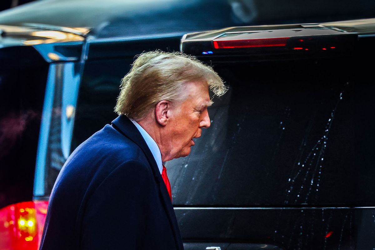 Former US President Donald Trump leaves Trump Tower for Manhattan federal court for the second defamation trial against him, in New York City on January 17, 2024. (CHARLY TRIBALLEAU/AFP via Getty Images)