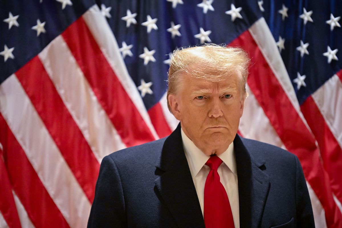 Former President Donald Trump speaks at a press conference at 40 Wall Street on January 17, 2024 in New York City. (Alexi J. Rosenfeld/Getty Images)