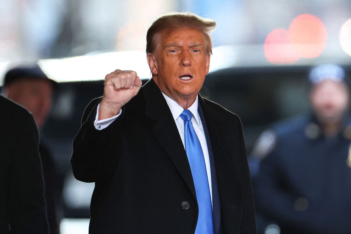 Former US President Donald Trump leaves Trump Tower for Manhattan federal court for the second defamation trial against him, in New York City on January 22, 2024. (CHARLY TRIBALLEAU/AFP via Getty Images)