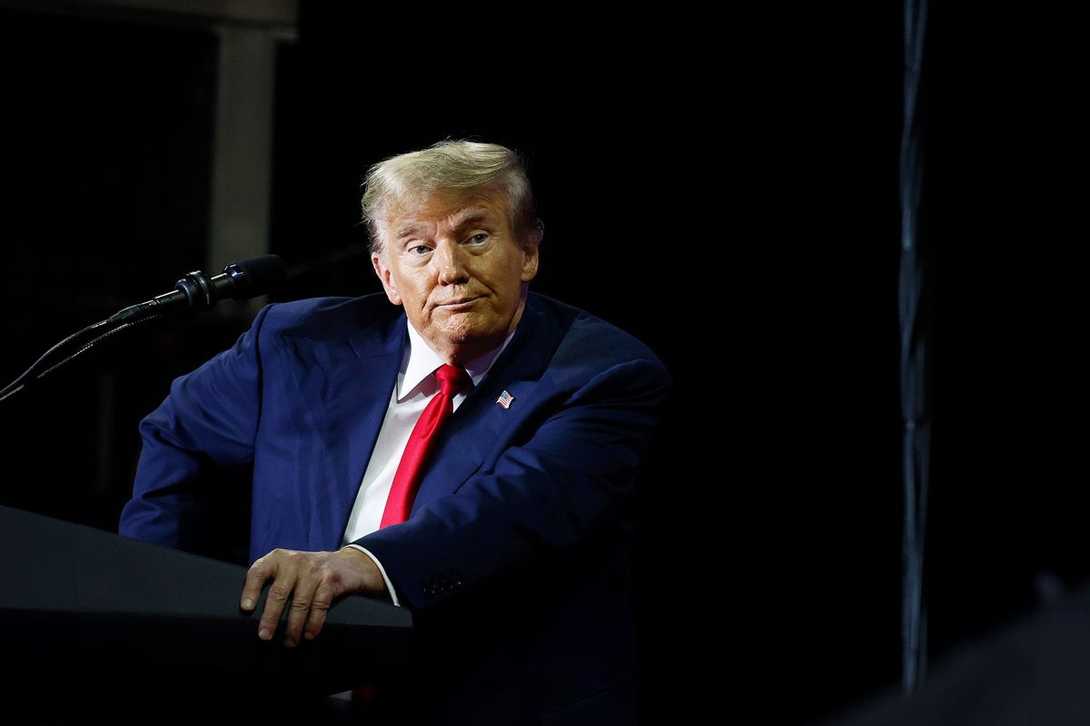 Republican presidential candidate and former President Donald Trump speaks during a campaign rally at the SNHU Arena on January 20, 2024 in Manchester, New Hampshire. (Chip Somodevilla/Getty Images)
