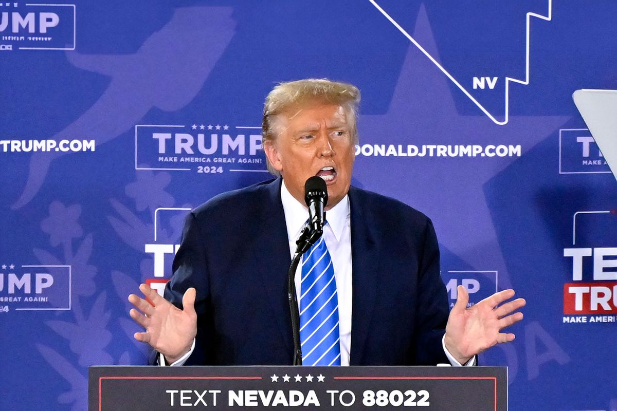 Republican presidential candidate and former U.S. President Donald Trump speaks during a campaign event at Big League Dreams Las Vegas on January 27, 2024 in Las Vegas, Nevada. (David Becker/Getty Images)