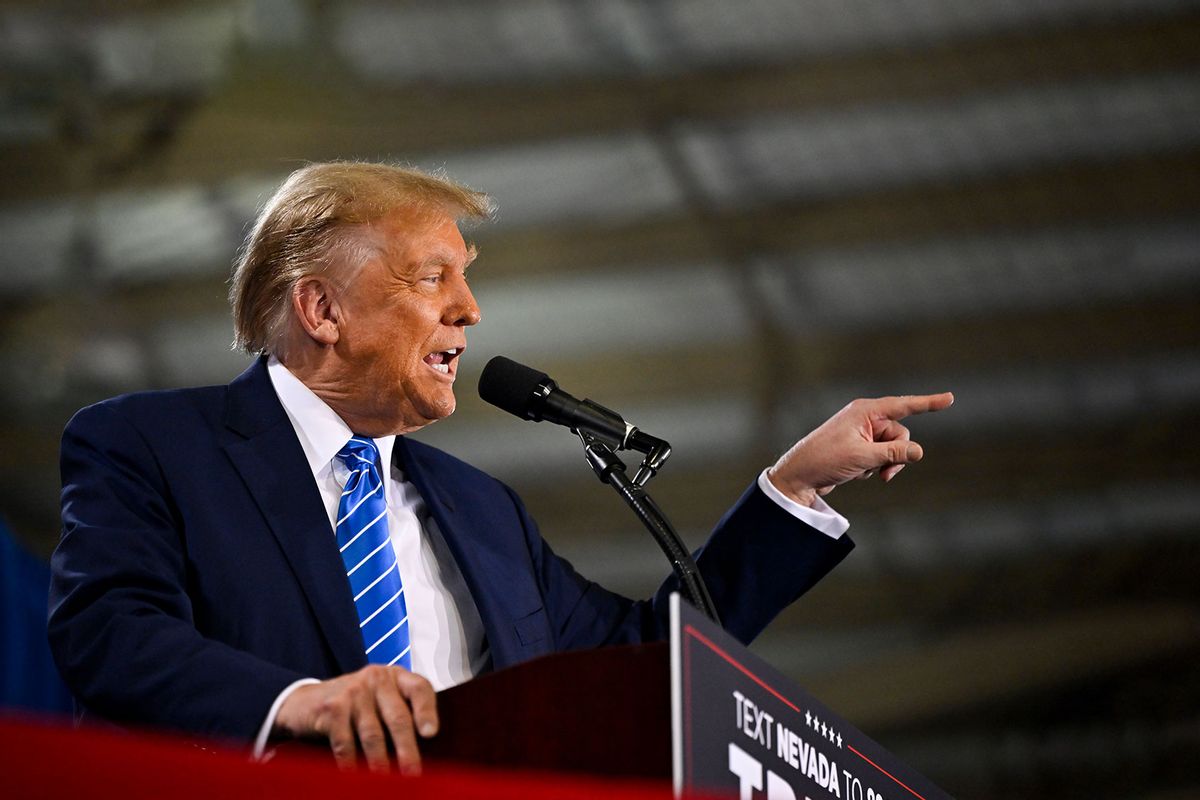 Republican presidential candidate and former U.S. President Donald Trump speaks during a campaign event at Big League Dreams Las Vegas on January 27, 2024 in Las Vegas, Nevada. (David Becker/Getty Images)