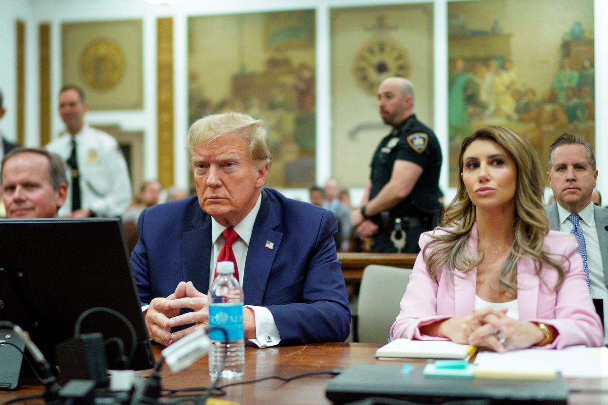 Former U.S. President Donald Trump sits at the defense table with his attorneys Christopher Kise (L) and Alina Habba (R) in New York State Supreme Court on December 7, 2023 in New York City. (Eduardo Munoz Alvarez-Pool/Getty Images)