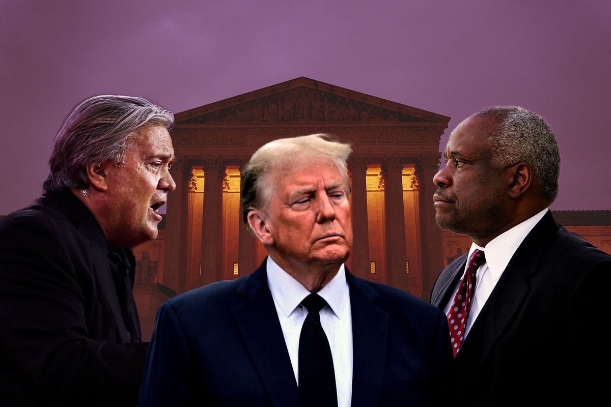 Steve Bannon, Donald Trump and Clarence Thomas (Photo illustration by Salon/Getty Images)