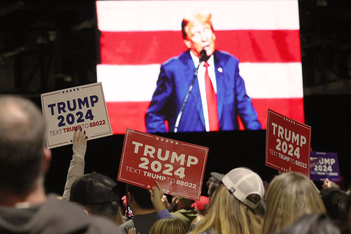 Republican Presidential candidate former U.S. President Donald Trump delivers remarks during a campaign rally at the Reno-Sparks Convention Center on December 17, 2023 in Reno, Nevada. (Justin Sullivan/Getty Images)