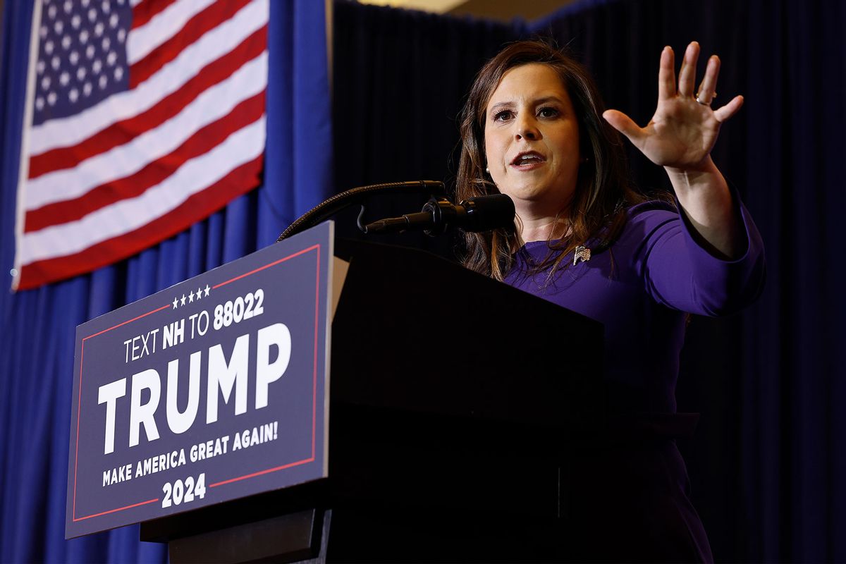 U.S. Rep Elise Stefanik (R-NY) speaks during a campaign rally for Republican presidential candidate and former President Donald Trump at the Grappone Convention Center on January 19, 2024 in Concord, New Hampshire. (Chip Somodevilla/Getty Images)