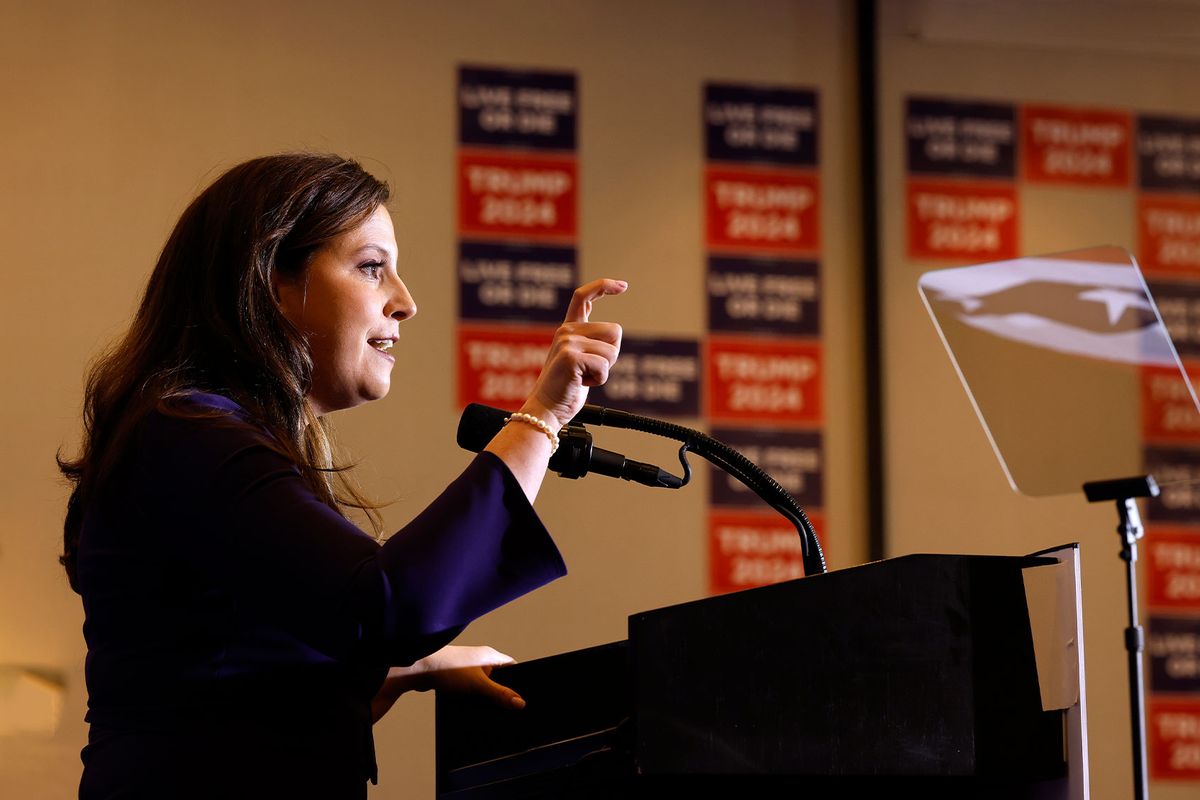 U.S. Rep Elise Stefanik (R-NY) speaks during a campaign rally for Republican presidential candidate and former President Donald Trump at the Grappone Convention Center on January 19, 2024 in Concord, New Hampshire. (Chip Somodevilla/Getty Images)