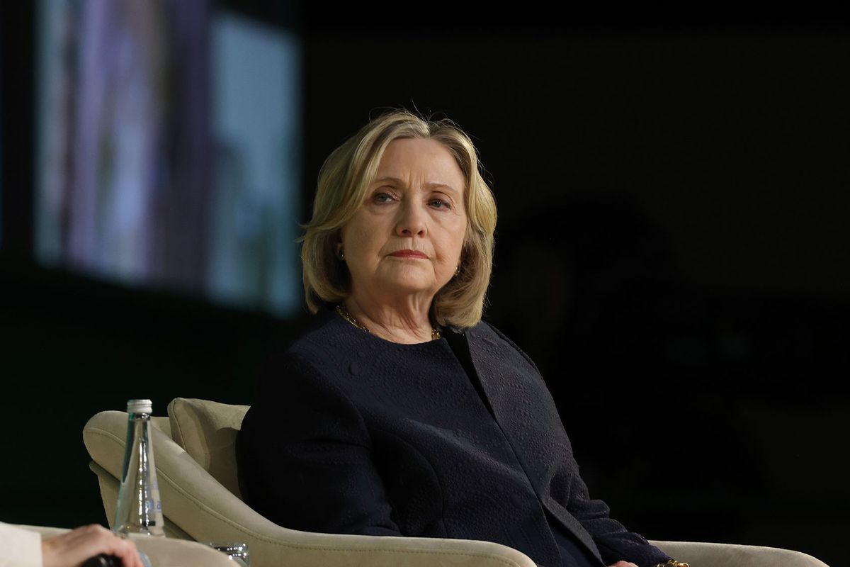 Former United States Secretary of State Hillary Clinton leads a panel entitled: "Women Building a Climate Resilient World" on day five of the UNFCCC COP28 Climate Conference at Expo City Dubai on December 04, 2023 in Dubai, United Arab Emirates. (Sean Gallup/Getty Images)