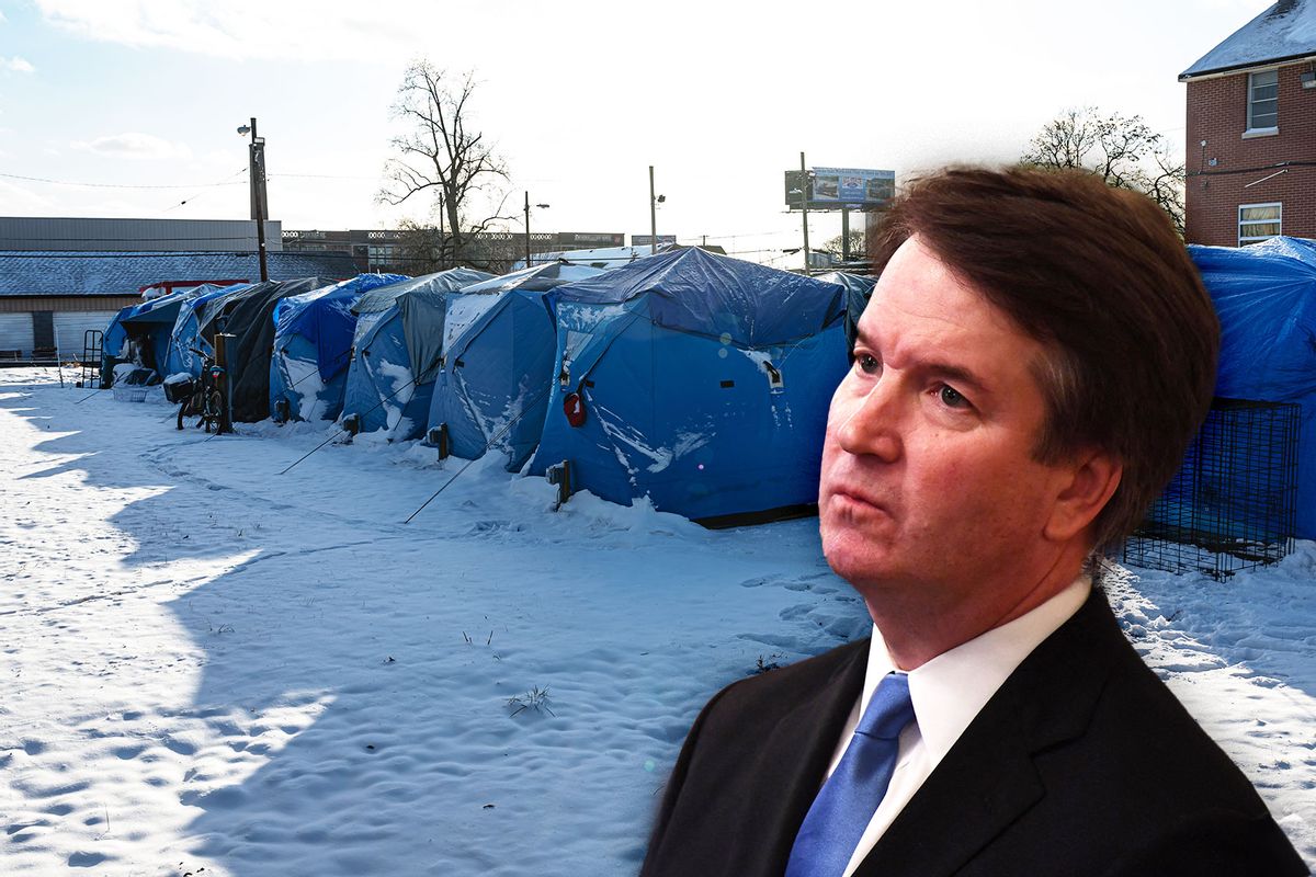 Brett Kavanaugh | A row of tents is seen at The Hope Village, a secure tent encampment established for homeless people, on December 24, 2022 in Louisville, Kentucky. (Photo illustration by Salon/Getty Images)