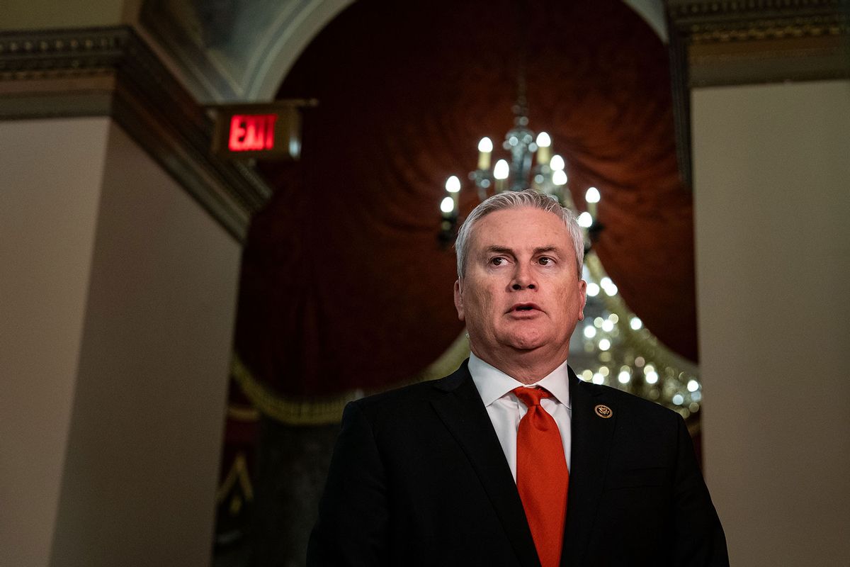 Rep. James Comer (R-KY) prepares for a television interview the U.S. Capitol on January 18, 2024 in Washington, DC. (Kent Nishimura/Getty Images)