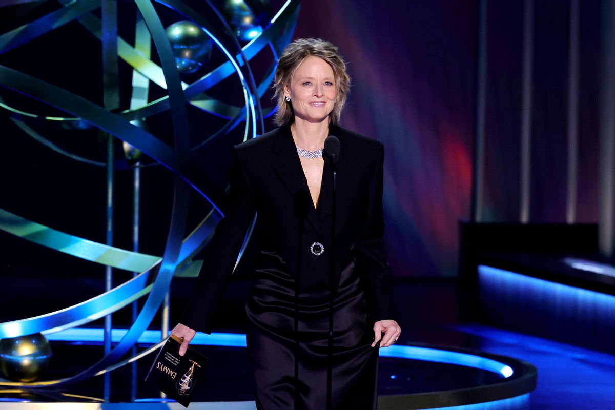 Jodie Foster speaks onstage during the 75th Primetime Emmy Awards at Peacock Theater on January 15, 2024 in Los Angeles, California. (Kevin Winter/Getty Images)