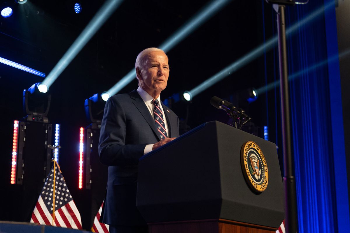 President Biden gives a campaign speech at Montgomery County Community College. (Caroline Gutman for The Washington Post via Getty Images)
