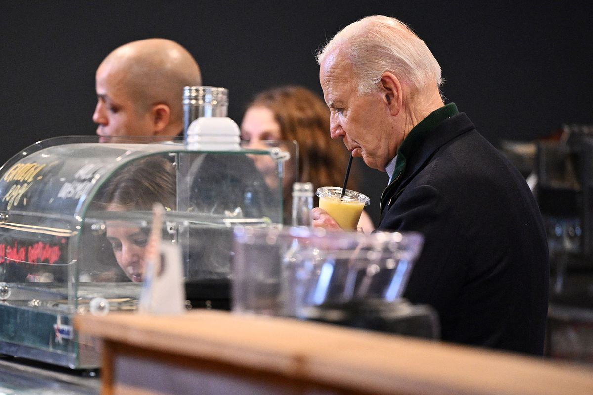 US President Joe Biden visits Nowhere Coffee shop in Emmaus, Pennsylvania, on January 12, 2024. (MANDEL NGAN/AFP via Getty Images)