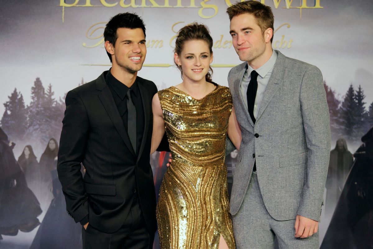 Taylor Lautner, Kristen Stewart and Robert Pattinson at a premiere event for "Twilight: Breaking Dawn Part 2"  (Popow/ullstein bild via Getty Images)