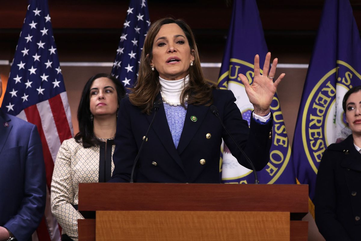 Member of the Congressional Hispanic Conference (CHC) Rep. Maria Elvira Salazar (R-FL) speaks during a news conference at the U.S. Capitol on February 1, 2023 in Washington, DC. (Alex Wong/Getty Images)
