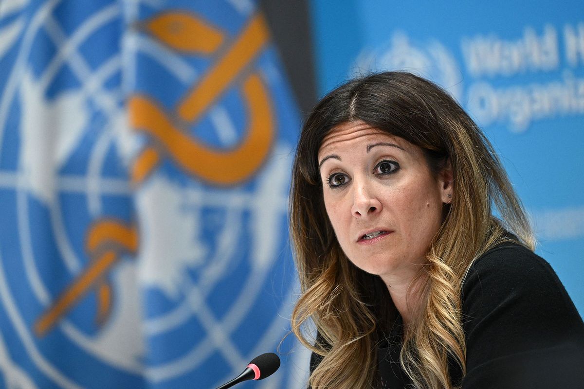 World Health Organization's technical lead on Covid-19, Maria Van Kerkhove speaks on during a press conference on the World Health Organization's 75th anniversary in Geneva, on April 6, 2023. (FABRICE COFFRINI/AFP via Getty Images)